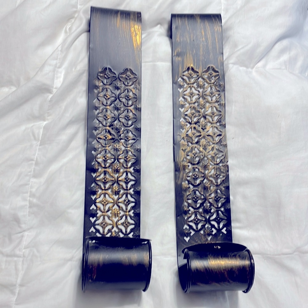 Brown & Brushed Gold Candle Pillars - Wall Decor - Set of 2